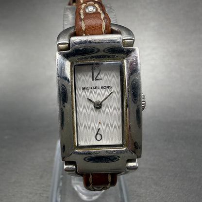 Michael Kors Watch Women 18mm Silver Dial Steel Rectangle MK-2059 New Battery0