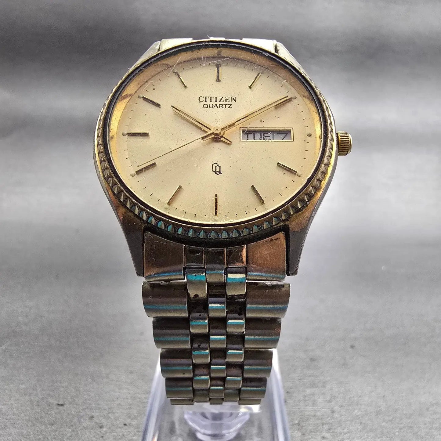 Citizen CQ President Watch Men 34mm Champagne Dial Gold Tone Daydate New Battery5