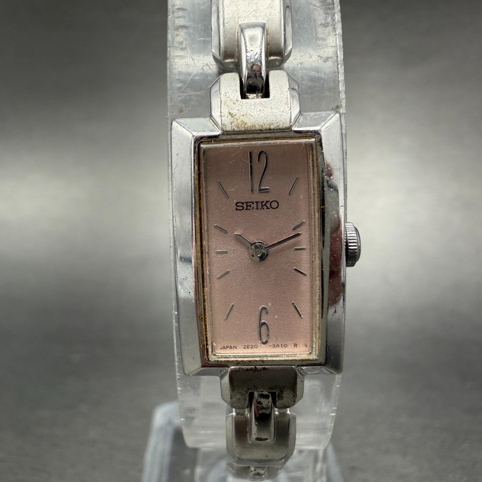 Seiko Tank Watch Women 13mm Pink Dial Silver Tone 2e20-7310 New Battery0