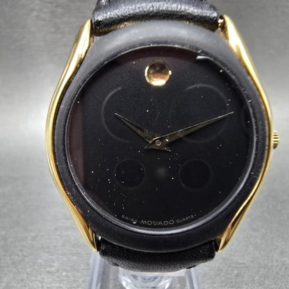 Movado Museum Watch Men 33mm Black Dial Gold Tone Round 88-64-860N New Battery0