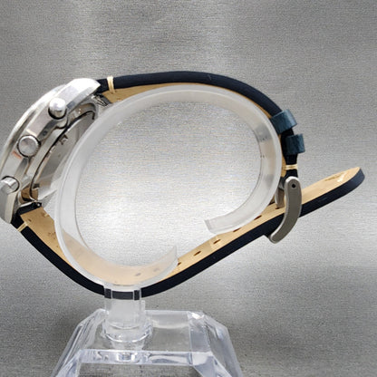 Seiko Pogue Chronograph Watch Men 41mm Blue Dial Steel Daydate 6139 Serviced6