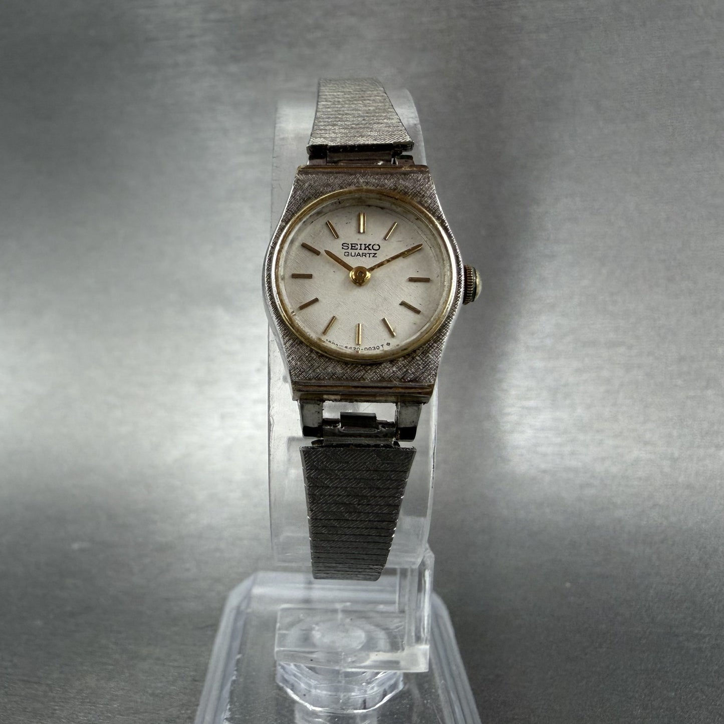 Seiko Watch Women 17mm Silver Dial Two Tone Round 5420-0129 New Battery VTG ATD5