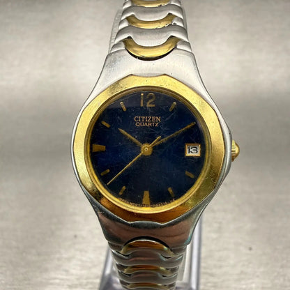 Citizen Watch Women 25mm Blue Dial Two Tone Date Round 1012-S76183 New Battery0