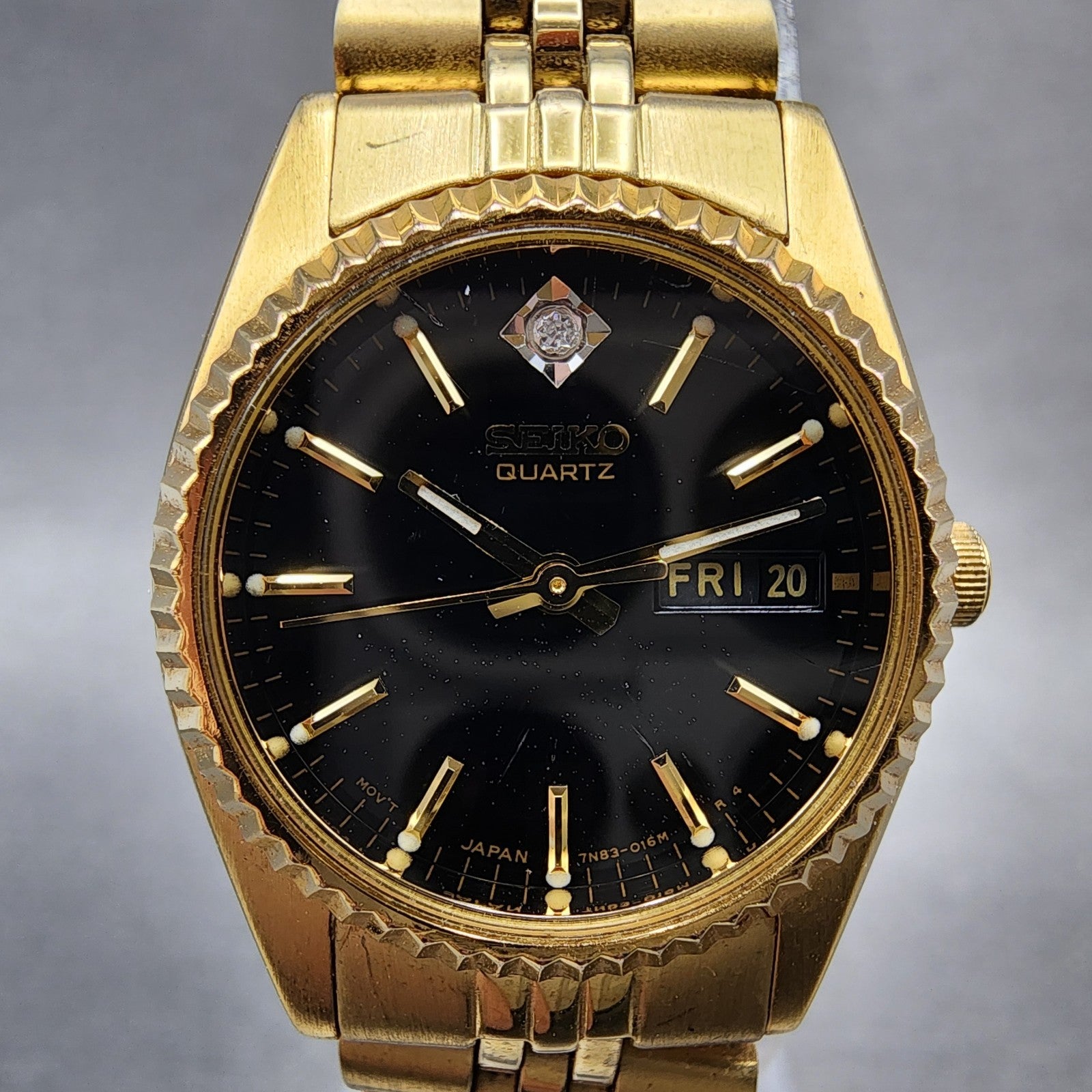 Seiko Watch Women 24mm Black Tone Gold Tone Daydate Round 7N830041 New Battery1