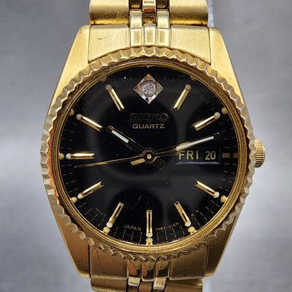 Seiko Watch Women 24mm Black Tone Gold Tone Daydate Round 7N830041 New Battery1