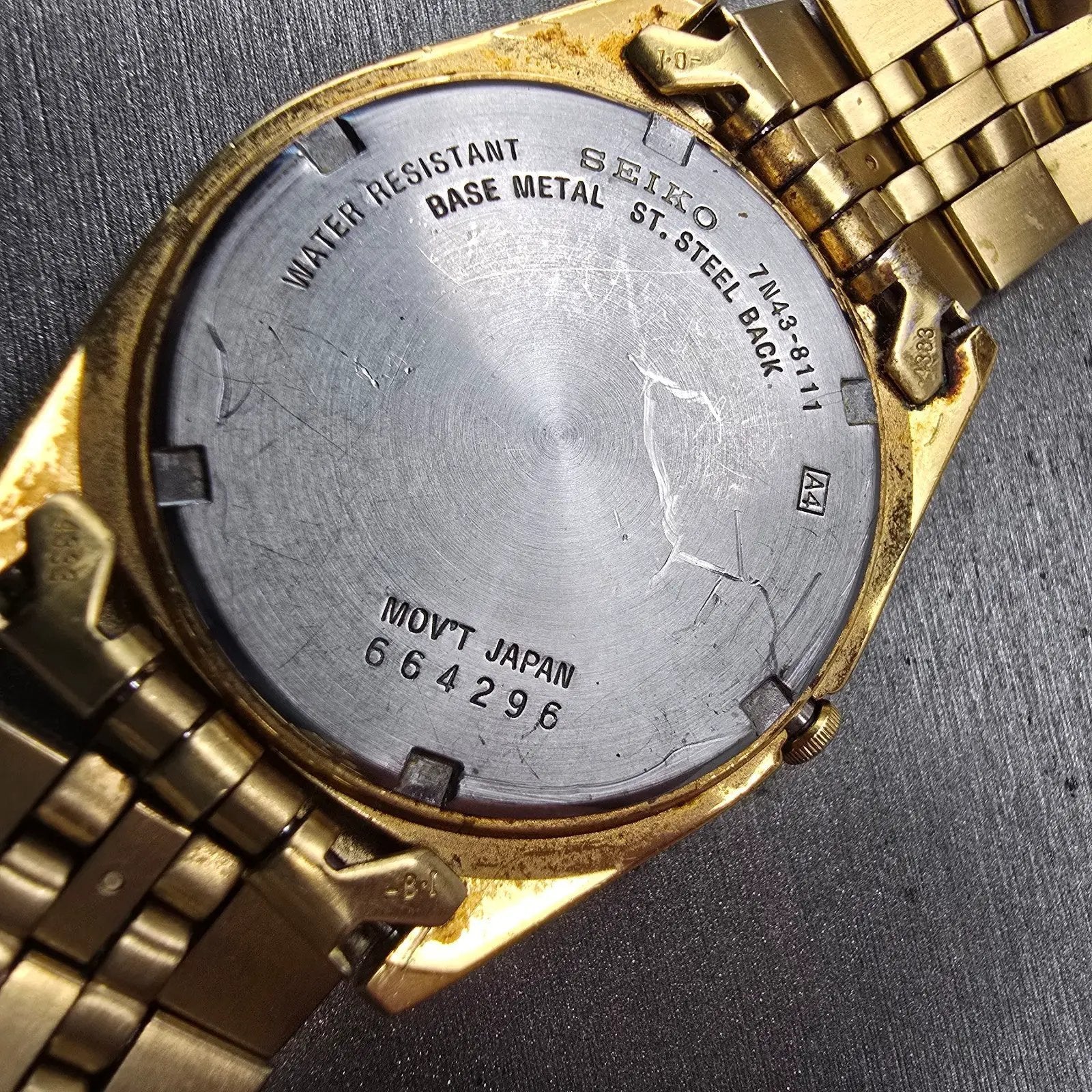 Seiko President Watch Men 37mm Gold Dial Gold Tone Daydate 7N43-8111 New Battery10