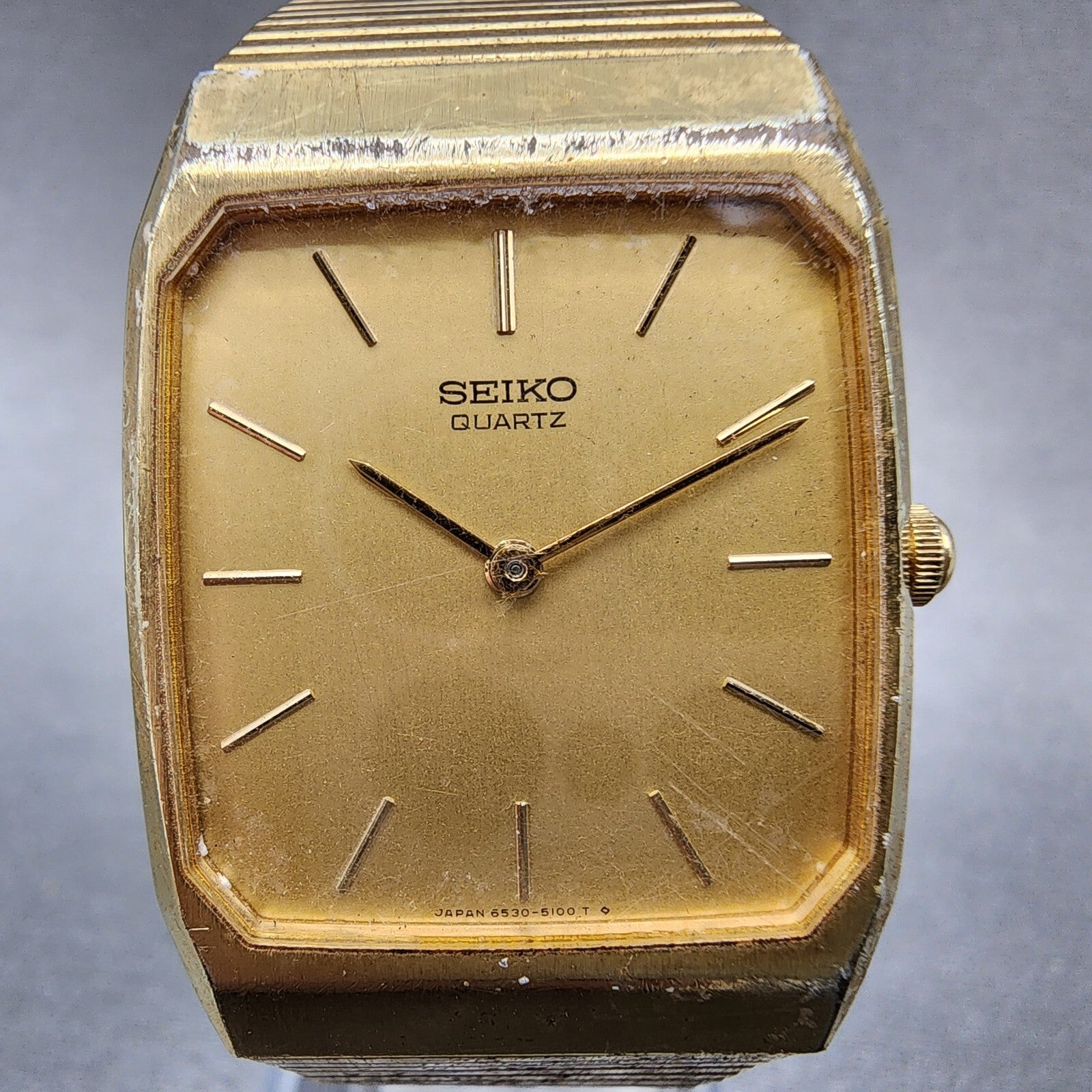 Seiko Tank Watch Men 26mm Gold Dial Gold Tone Rectangle 65305080 PARTS2