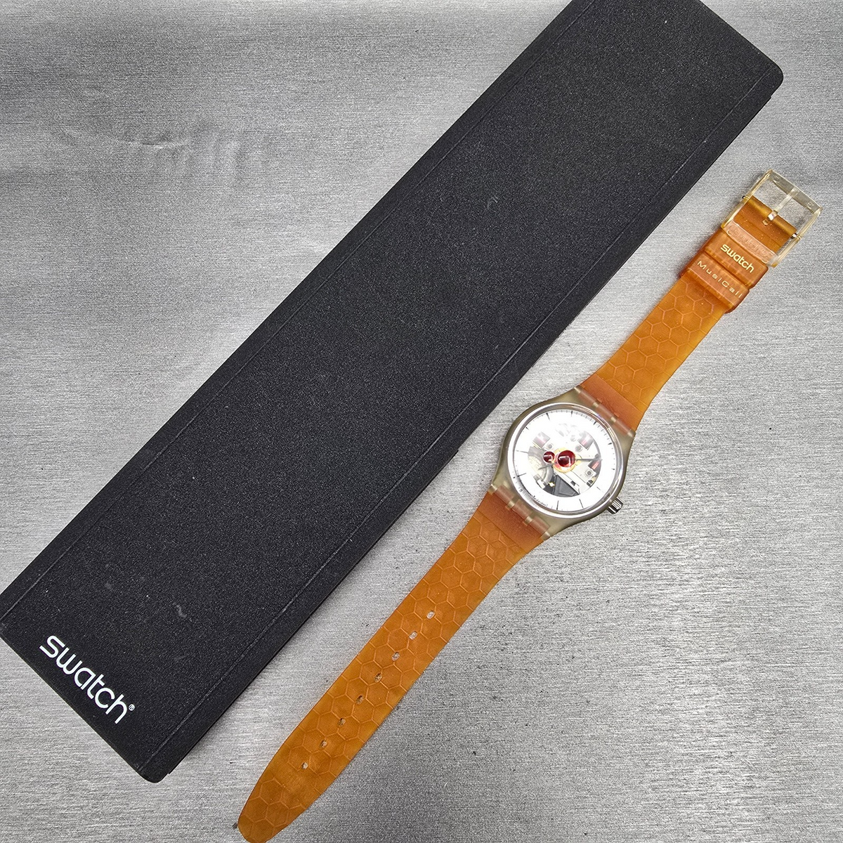 Swatch Musicall Adam Watch Men 34mm Skeleton Dial Alarm SLZ106 New Battery NOS18