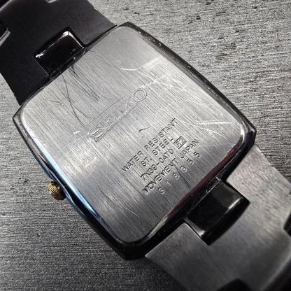 Seiko Tank Watch Men 30mm Black Dial Black Tone Date Rectangle 7N39-0AT0 NewBatt10