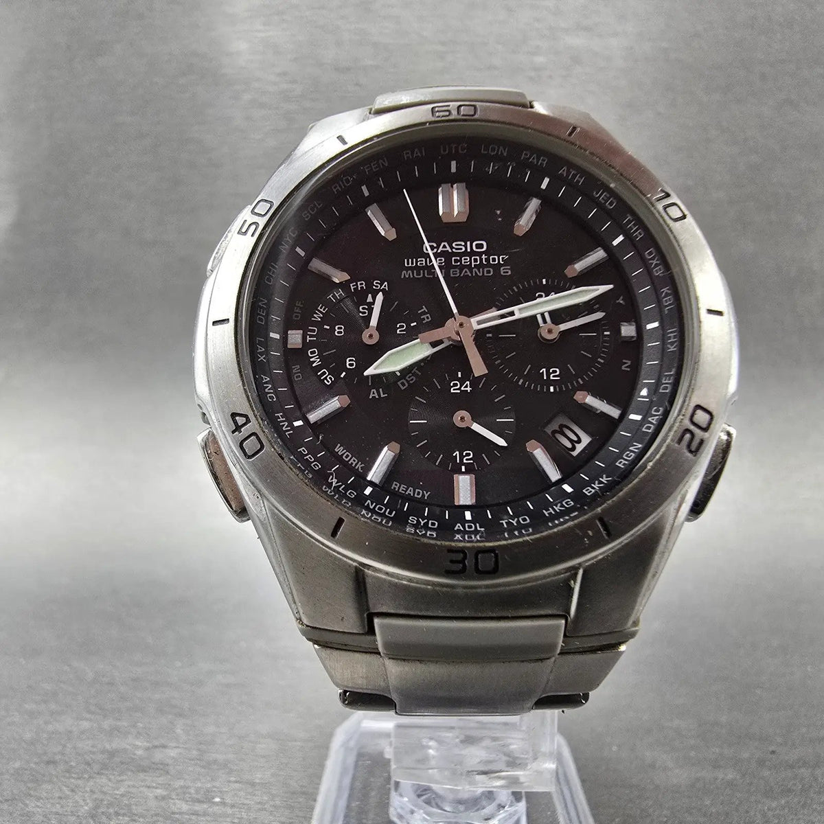 Casio Waveceptor WVQ-M410 Watch Men 43mm Black Dial Silver Date Solar Runs JDM5