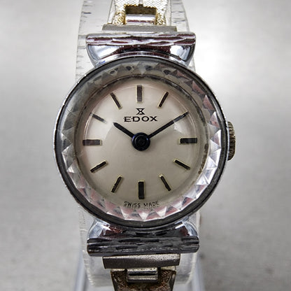 EDOX Watch Women 18mm White Dial Steel Round Manual Wind Runs Vintage