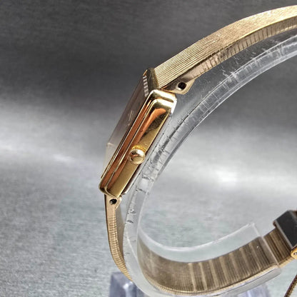Seiko Tank Watch Women 17mm Gold Dial Gold Tone Rectangle 7320-5479 New Batt VTG2