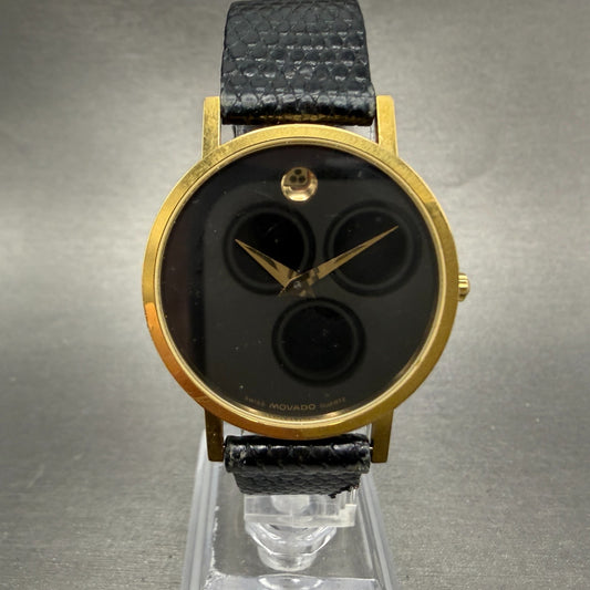 Movado Museum Watch Men 31mm Black Dial Gold Tone Round 87-45-882 New Battery KL0