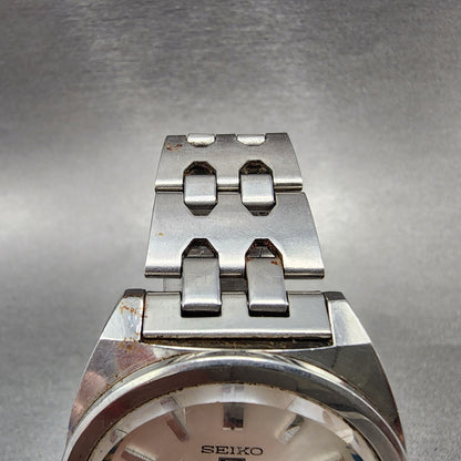 Seiko 5 Watch Men 37mm Silver Dial Steel Daydate Cushion 61198240 VTG PARTS5