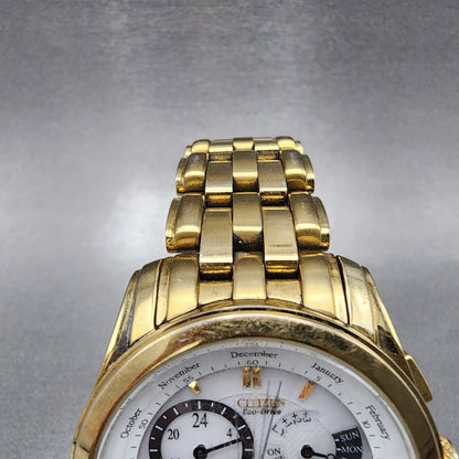 Citizen Eco-Drive Cal 8700 Watch Men 39mm White Dial Gold Perpetual Calendar B12