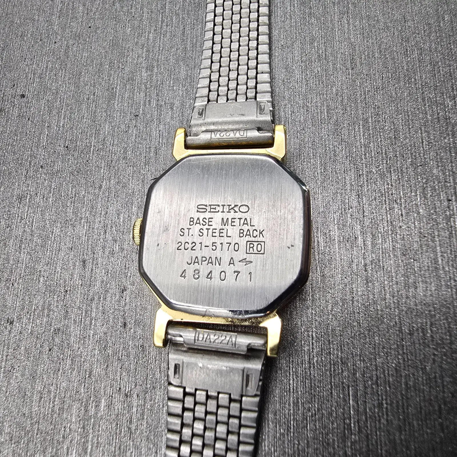 Seiko Watch Women 20mm Black Dial Gold Tone Hexagon 2C21-5170 New Battery VTG10