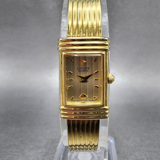 Citizen Tank Watch Women 13mm Champagne Dial Gold Tone 5421S65688 New Battery0