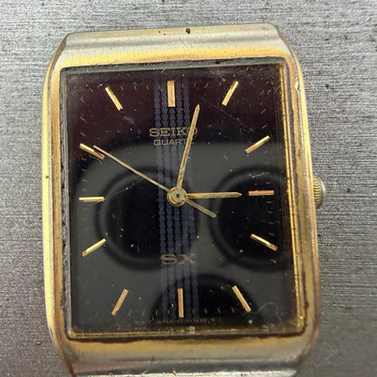Seiko SX Tank Watch Men 25mm Black Dial Gold Tone Rectangle V701-5K00 PARTS2