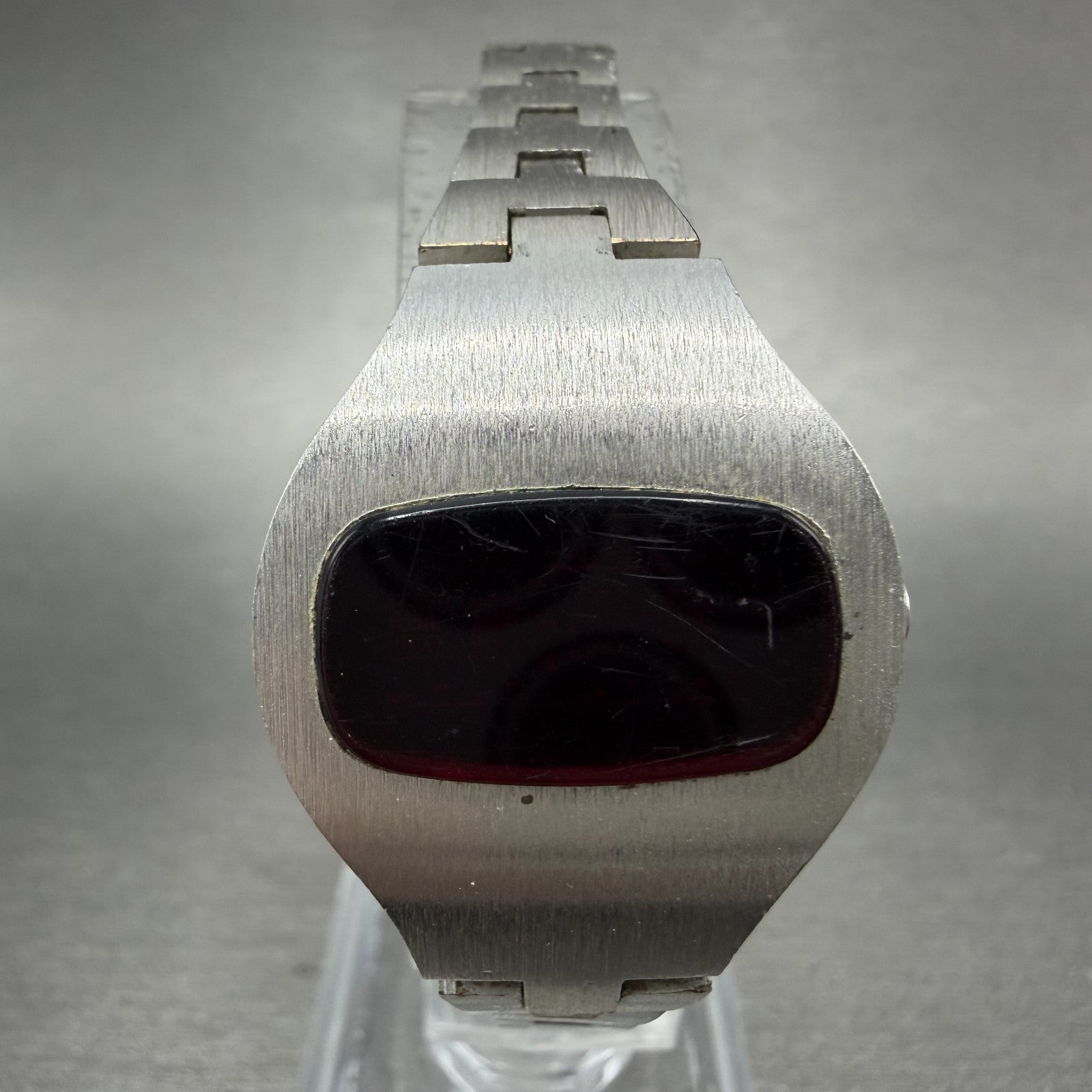Hamilton Red Led Watch Women 24mm Digital Silver Tone Oval 992976 PARTS0
