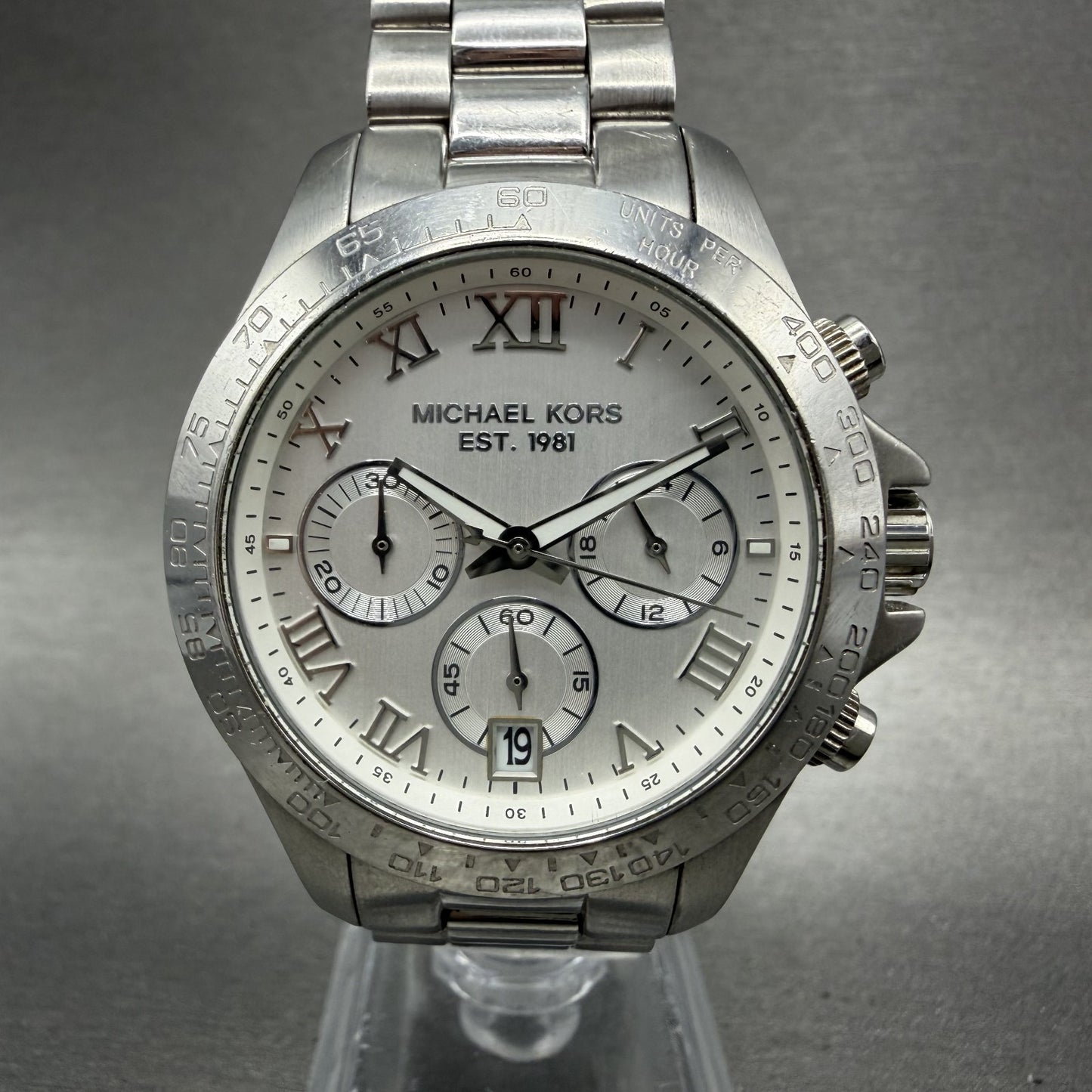 Michael Kors Layton Chronograph Watch Women 38mm Silver Dial Steel MK5454 NewBat0
