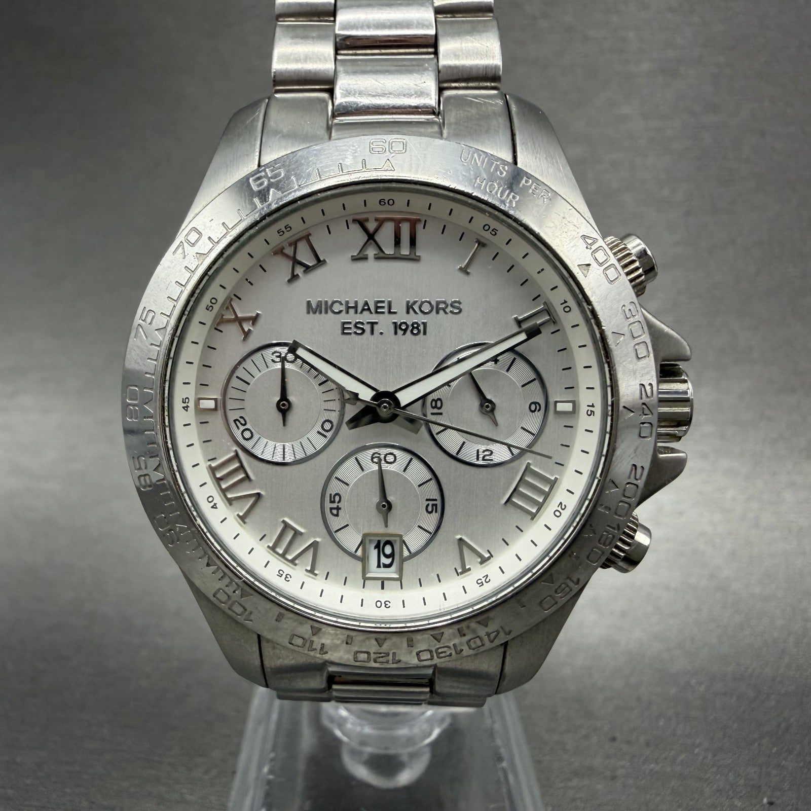 Michael Kors Layton Chronograph Watch Women 38mm Silver Dial Steel MK5454 NewBat0