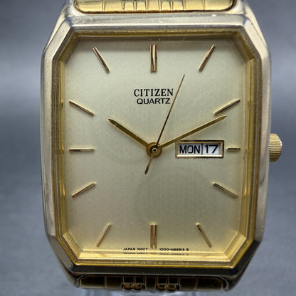 Citizen Tank Watch Men 27mm Champagne Dial Gold Tone Daydate 1000-S63863 New Bat1