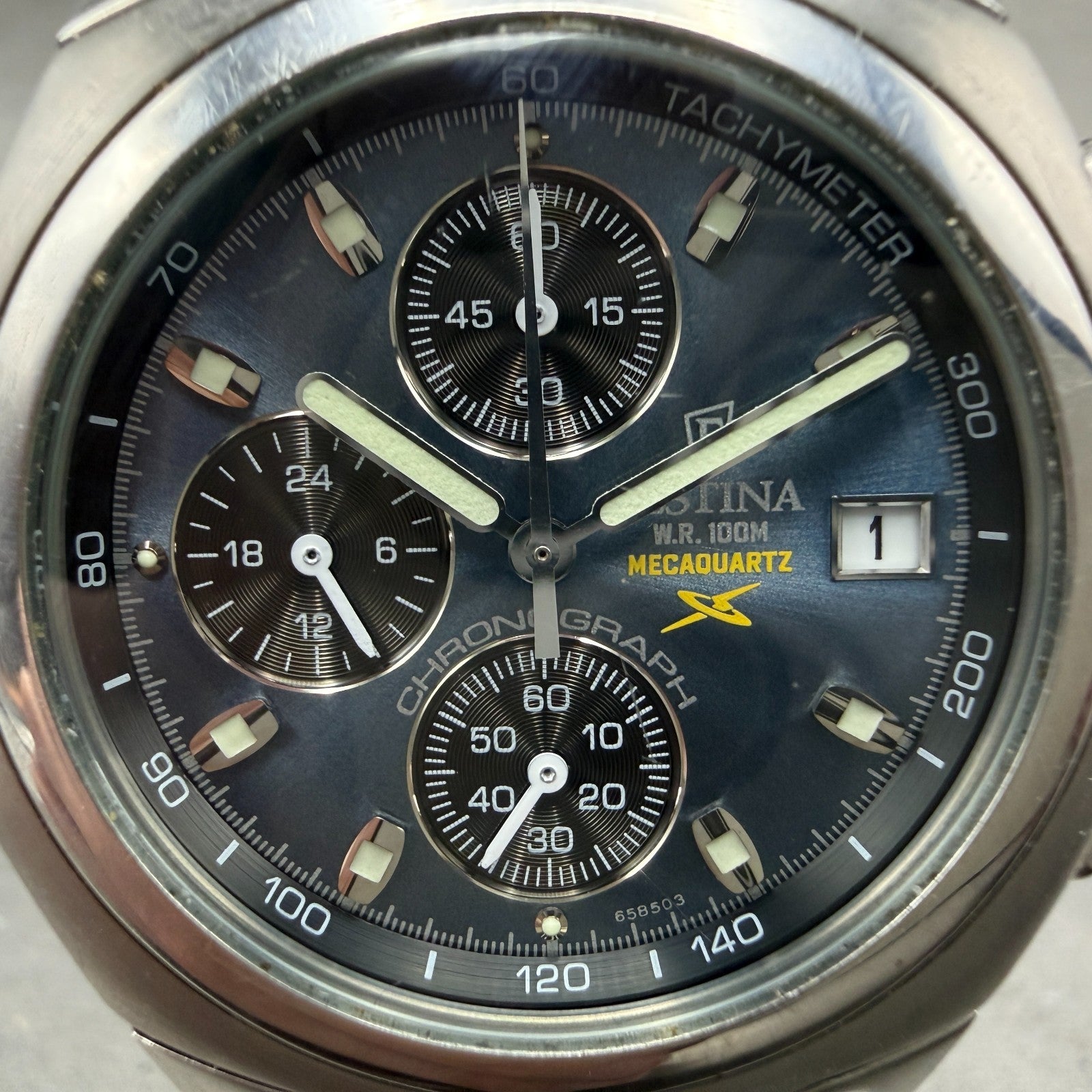 Festina Mecaquartz Chronograph Watch Men 38mm Blue Dial Steel Date PARTS2