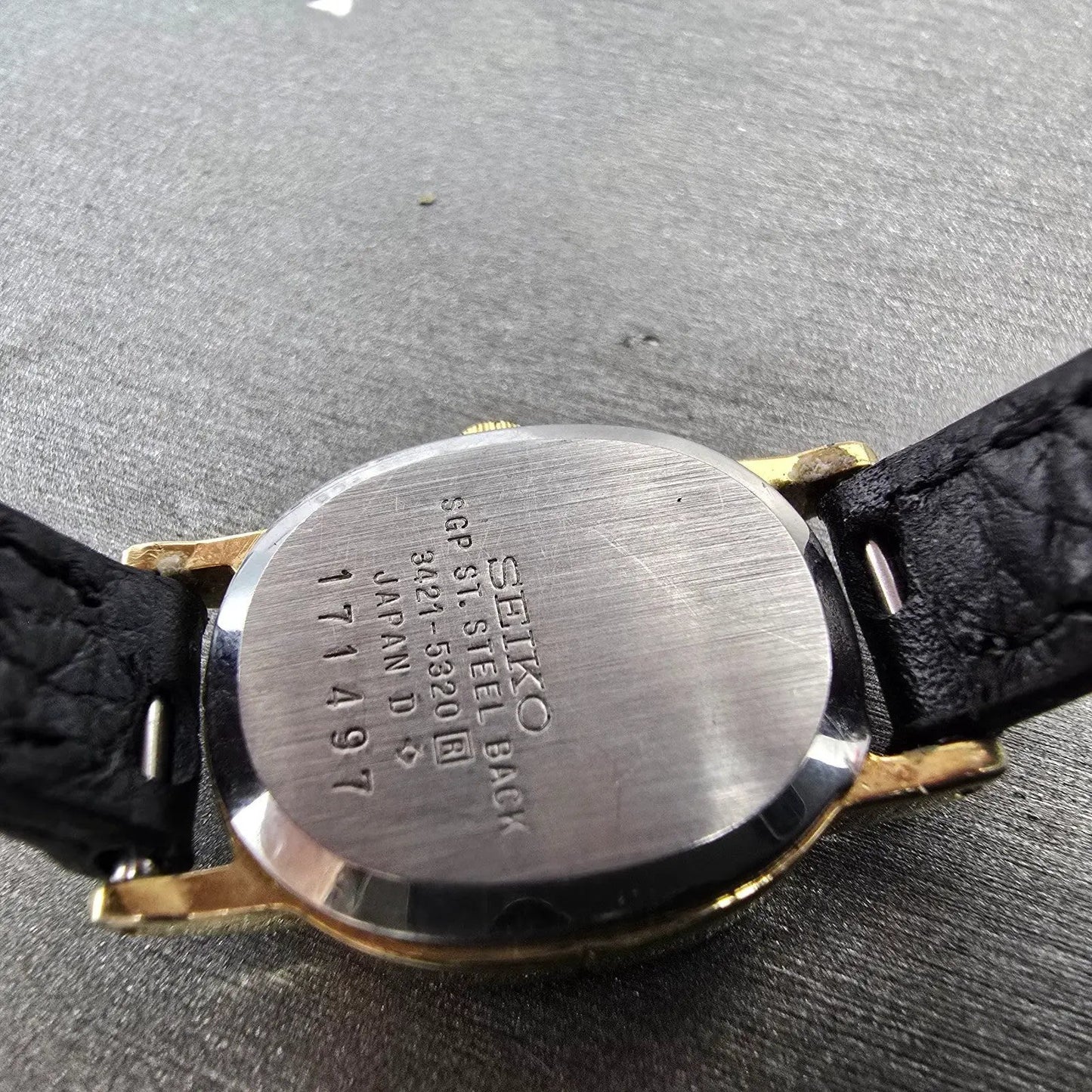Seiko Watch Women 20mm Black Dial Gold Tone Oval 3421-5320 New Battery Vintage9