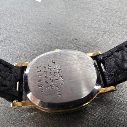 Seiko Watch Women 20mm Black Dial Gold Tone Oval 3421-5320 New Battery Vintage9