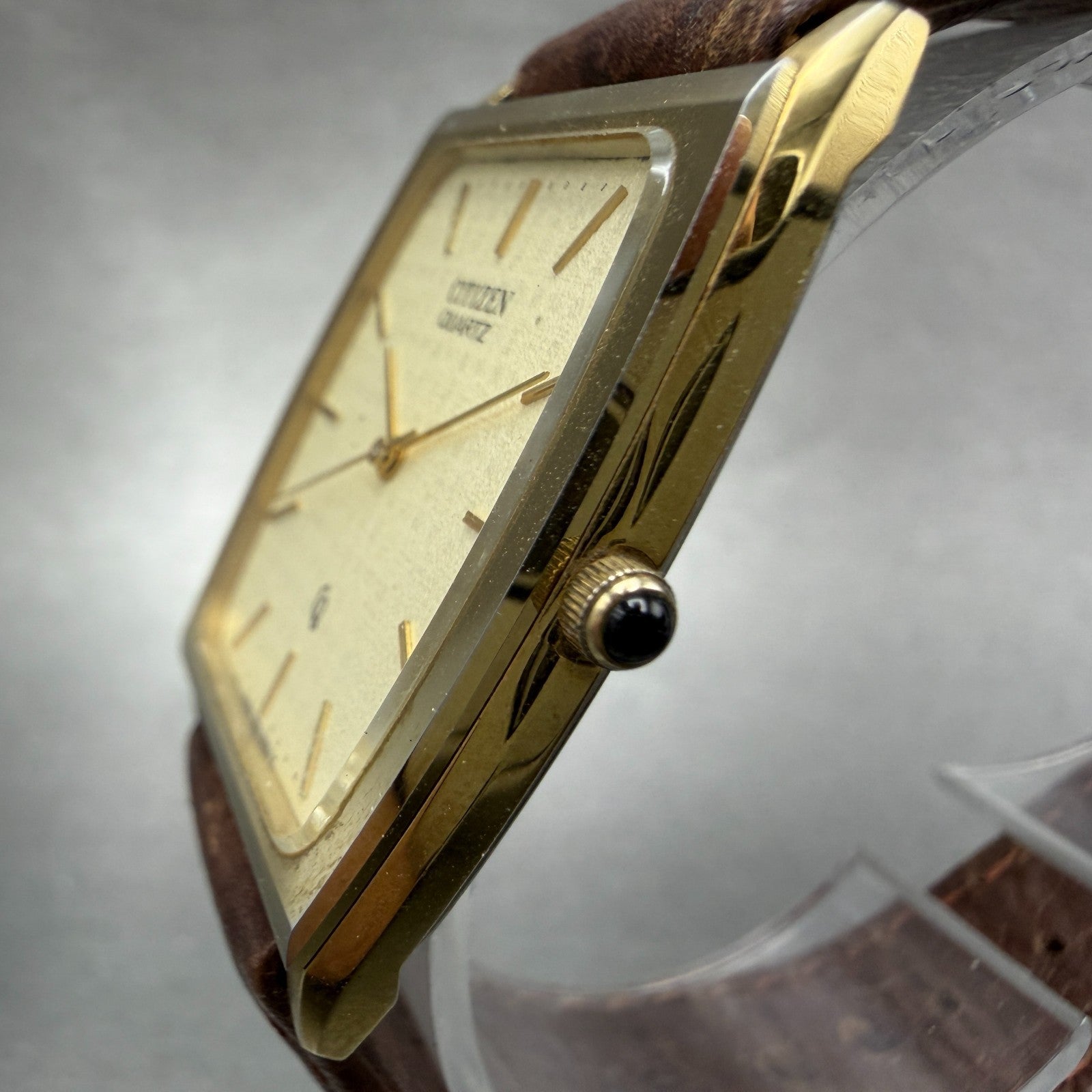 Citizen CQ Tank Watch Men 29mm Champagne Dial Gold Tone 4-798953 New Battery2