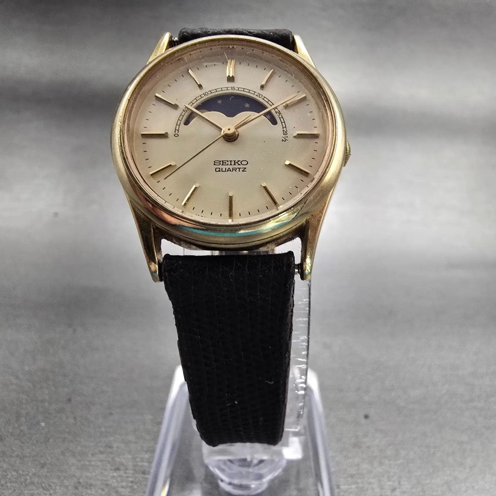 Seiko Moon Phase Watch Women 24mm Cream Dial Gold Tone Round 2A24-0028 New Batt5