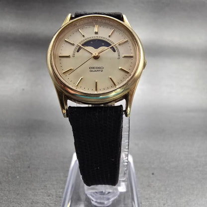 Seiko Moon Phase Watch Women 24mm Cream Dial Gold Tone Round 2A24-0028 New Batt5