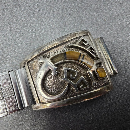 Navajo Sterling Silver Watch Band Tips 17mm Lizard Design Stretch Band VTG8