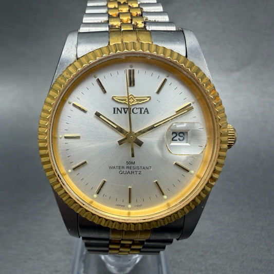 Invicta President Watch Men 36mm Silver Dial Two Tone Date Round New Battery0