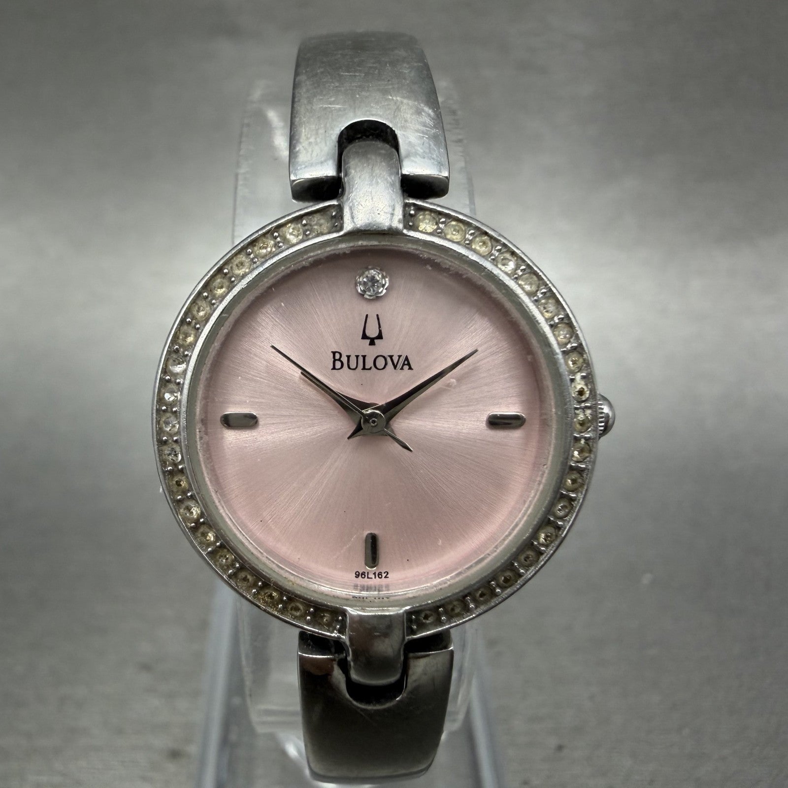 Bulova Watch Women 23mm Pink Dial Silver Tone Round 96L162 New Battery0