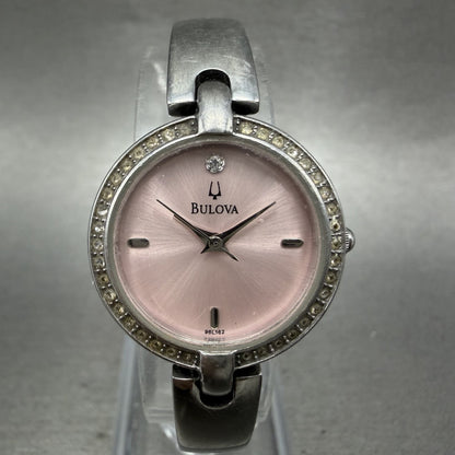 Bulova Watch Women 23mm Pink Dial Silver Tone Round 96L162 New Battery0