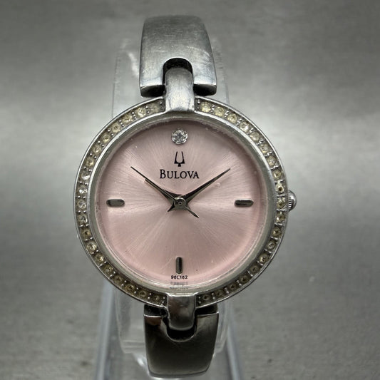 Bulova Watch Women 23mm Pink Dial Silver Tone Round 96L162 New Battery0