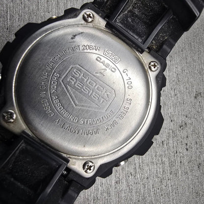 Casio G-Shock G-100 Watch Men 47mm Black Dial Black Tone Chrono Alarm New Batt J10