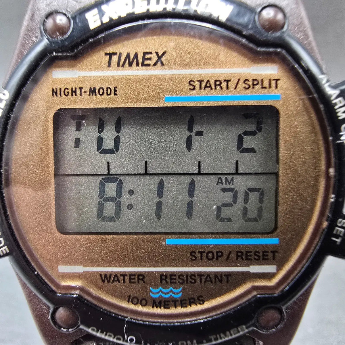 Timex Expedition Watch Men 39mm Digital Brown Black Round Alarm Chrono New Batt1
