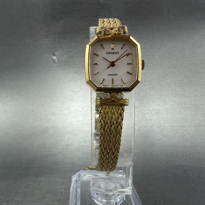 Orient Watch Women 18mm White Dial Gold Tone Octagon A054T9-40 New Battery VTG5