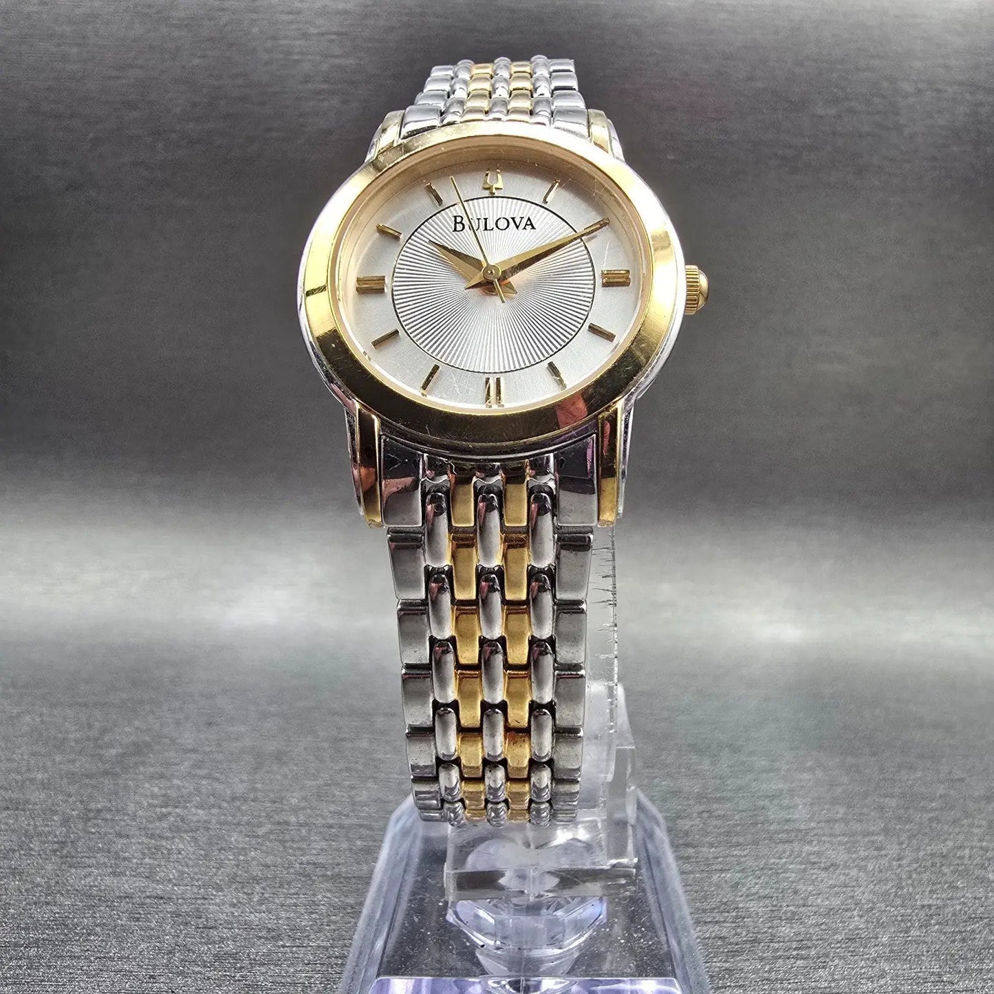 Bulova Watch Women 27mm Silver Dial Two Tone Round 98V29 New Battery5