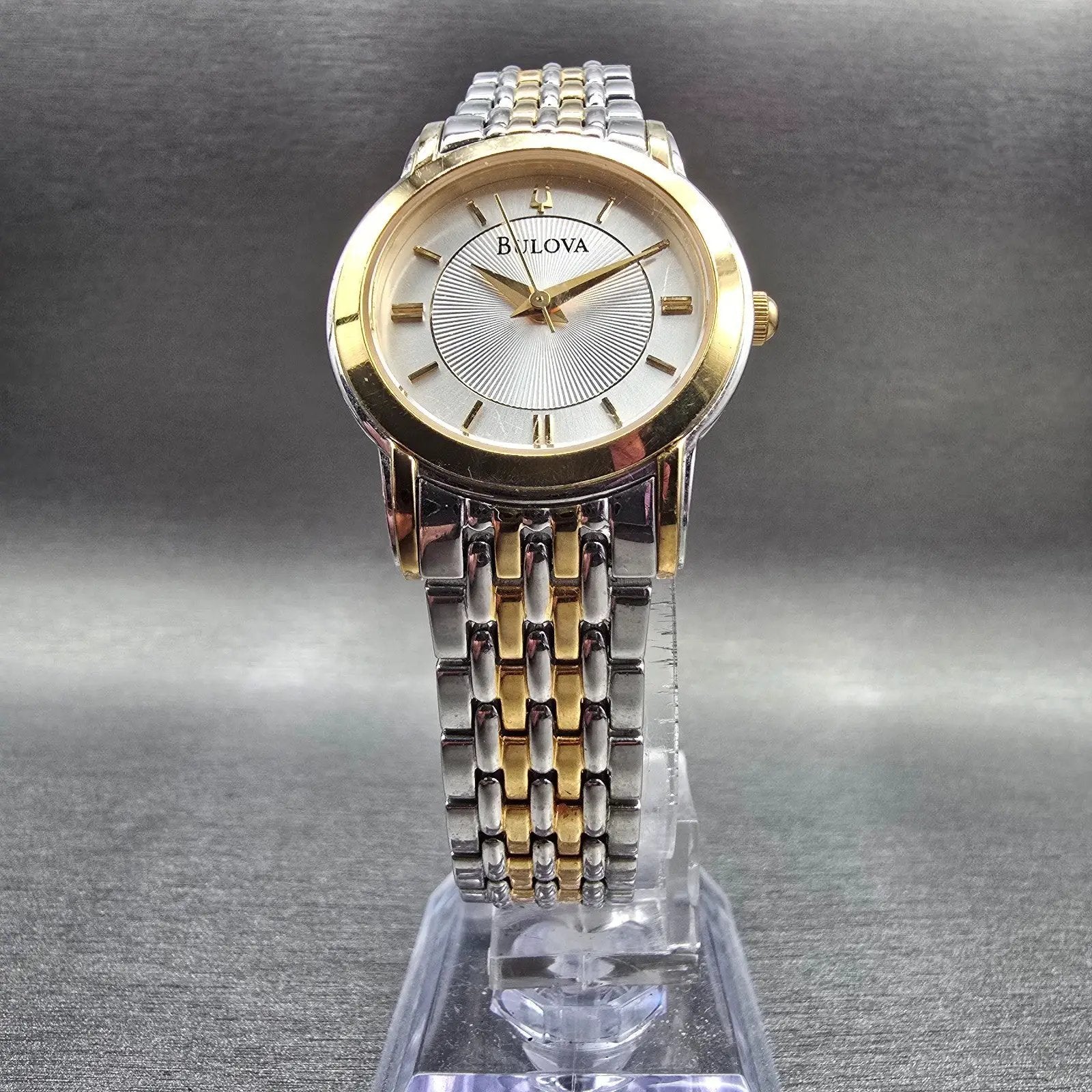 Bulova Watch Women 27mm Silver Dial Two Tone Round 98V29 New Battery5