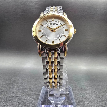 Bulova Watch Women 27mm Silver Dial Two Tone Round 98V29 New Battery5