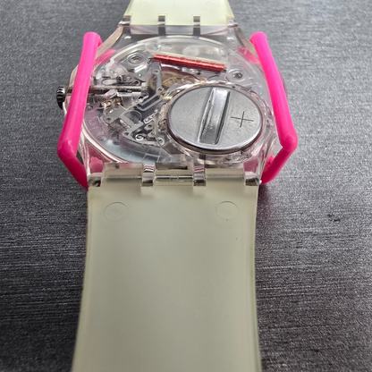 Swatch Snowcovered Watch Men 34mm White Dial Clear Case Daydate GK733 New Batt13