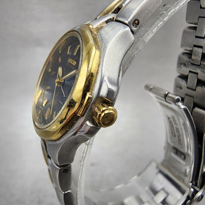 Citizen EcoDrive Watch Women 24mm Blue Dial Two Tone Date E011K15711 Runs2