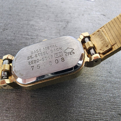 Seiko Tank Watch Women 13mm Champagne Dial Gold Tone 2e206019 New Battery9