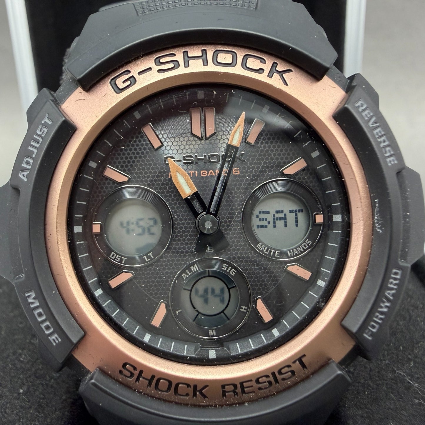 Casio G-Shock AWG-M100SF Watch Men 47mm Black Rose Gold Alarm Chrono Works Solar1