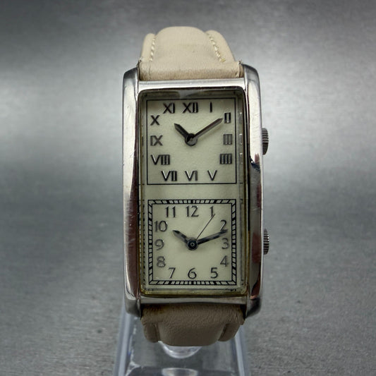 Japanesse Airline Dual Time Watch Women 20mm Cream Dial Silver Rectangle Newbatt0
