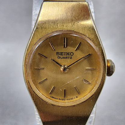 Seiko Watch Women 16mm Gold Dial Gold Tone Round 54200200 New Battery Vintage1