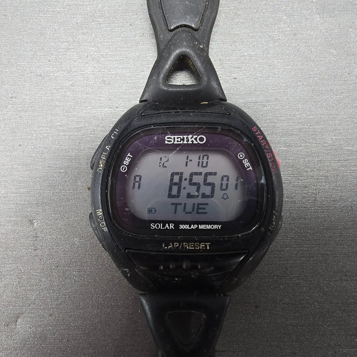 Seiko Super runner Watch Men 43mm Black Alarm Chronograph S680-00A0 Solar READ!!0